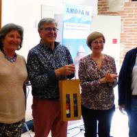 Cécile Brennan-Sardou, présidente de l'AMOPA 66, Michel Cazenove, Marie-Rose Krutt organisatrice des conférences et Jean Alzina, vice-président de l'AMOPA 66